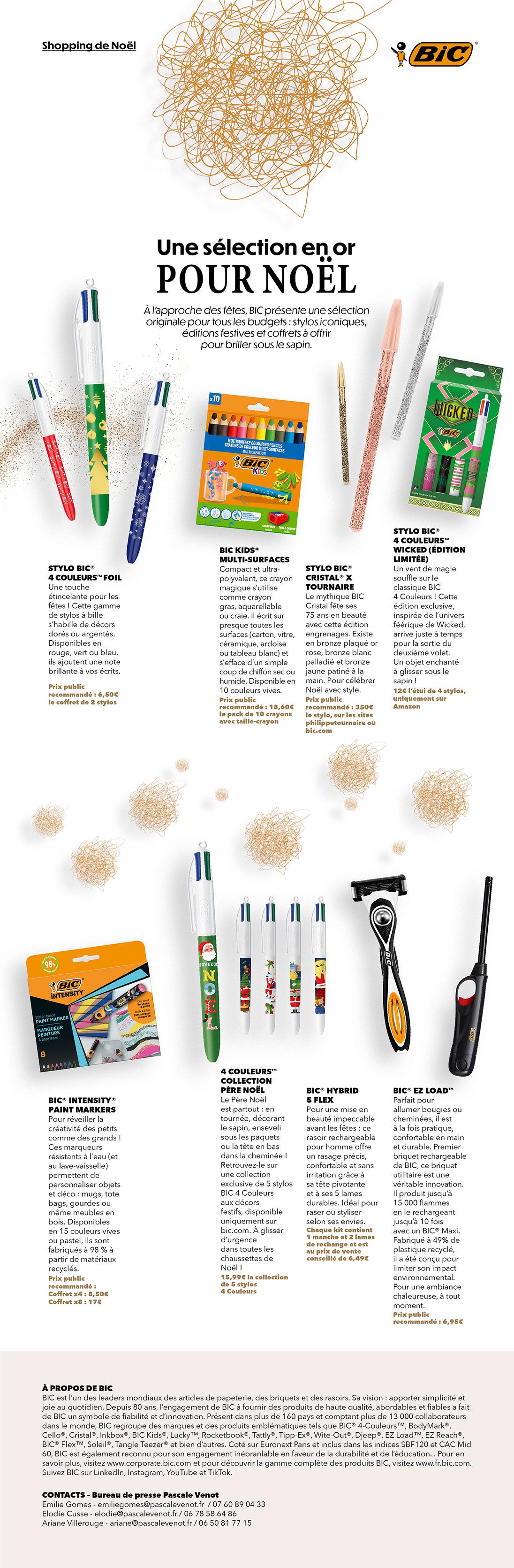&Agrave; l&rsquo;approche des f&ecirc;tes, BIC pr&eacute;sente une s&eacute;lection originale pour tous les budgets : stylos iconiques, &eacute;ditions festives et coffrets &agrave; offrir  pour briller sous le sapin.